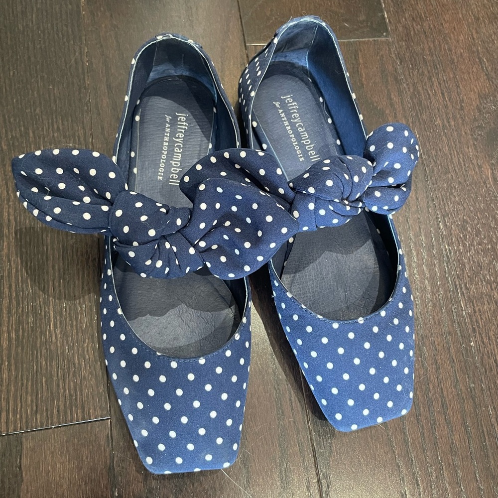 Jeffrey Campbell Navy Polka Dot Bow Flats - Picture 2 of 6